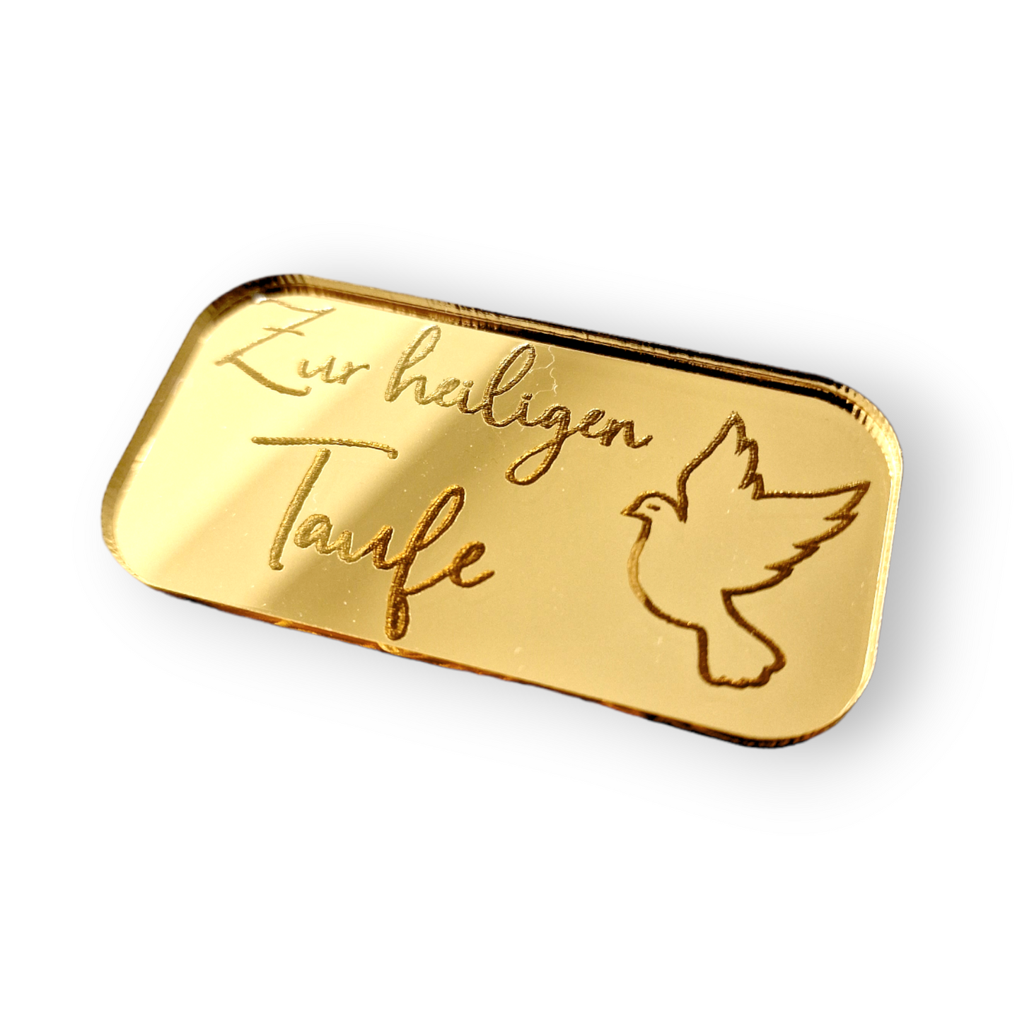Acryl Plakette Rechteckig Gold Taufe mit Taube