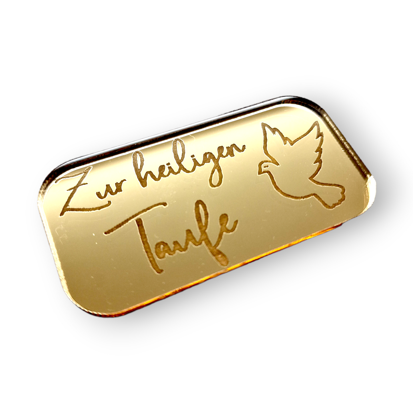 Acryl Plakette Rechteckig Gold Taufe mit Taube