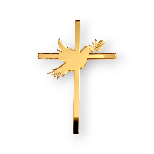 Acryl Charm Kreuz in Taube mit Olivenzweig