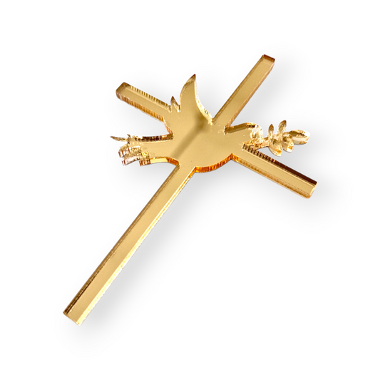 Acryl Charm Kreuz in Taube mit Olivenzweig