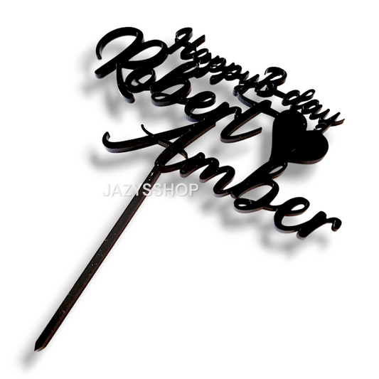 Individueller Caketopper Happy B-day+Doppelname