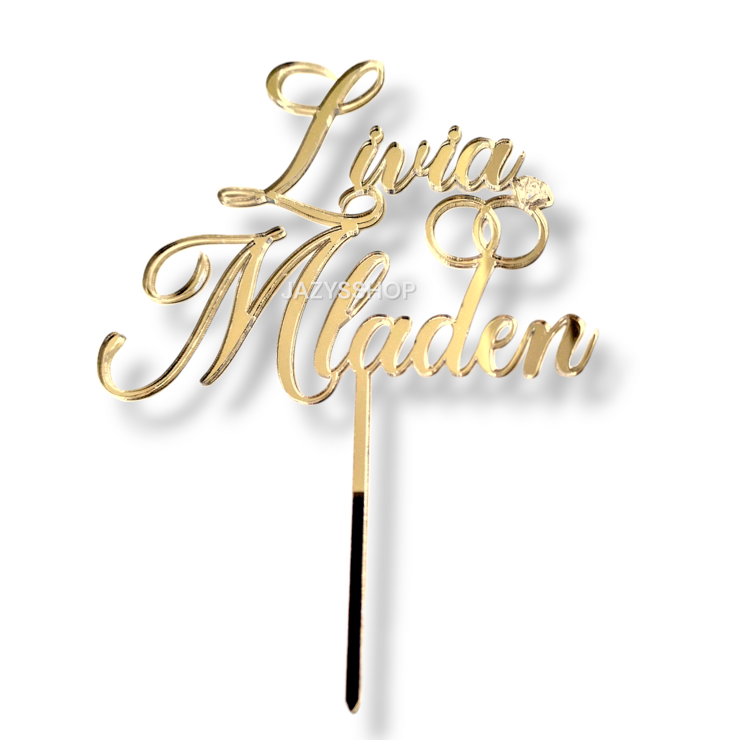 Individueller Hochzeitstopper Namen mit Ringdetail