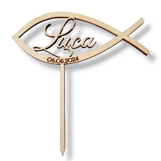 Individueller Taufetopper Fisch + Datumgravur