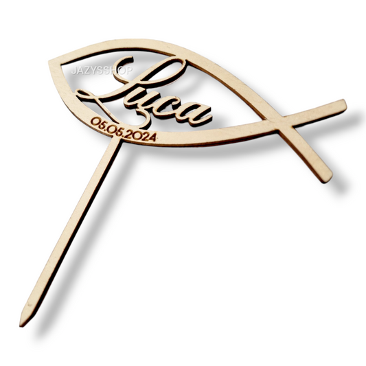 Individueller Taufetopper Fisch + Datumgravur