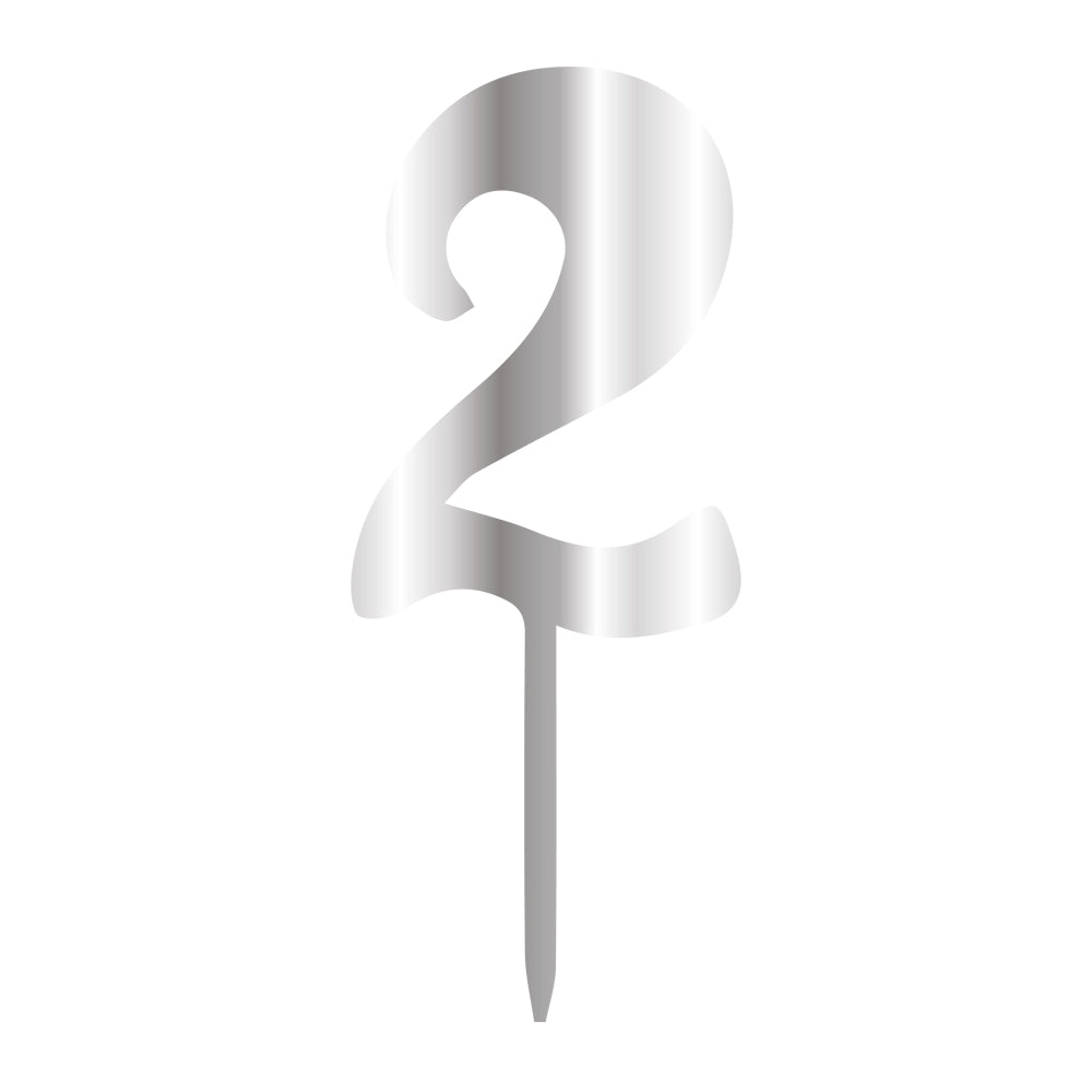 Cake Topper - Klein Silber - Zahl 2
