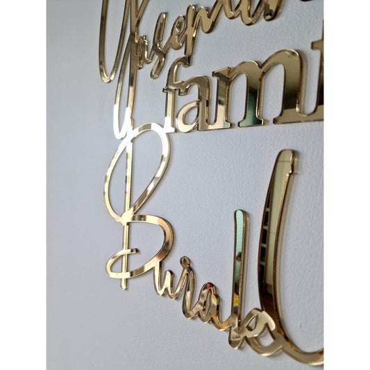 Indiviuelle Wanddeko Family aus Gold Acryl