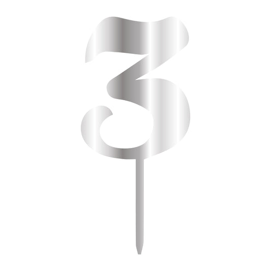 Cake Topper - Klein Silber - Zahl 3
