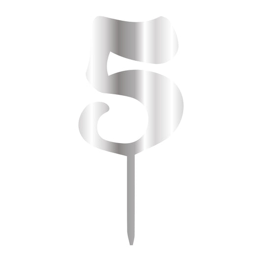 Cake Topper - Klein Silber - Zahl 5