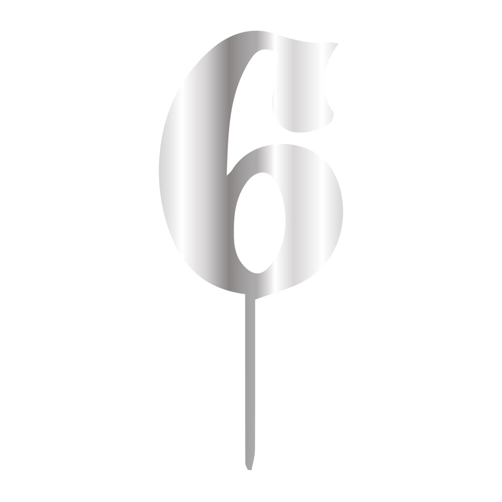 Cake Topper - Klein Silber - Zahl 6
