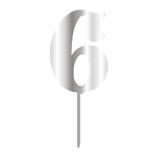 Cake Topper - Klein Silber - Zahl 6
