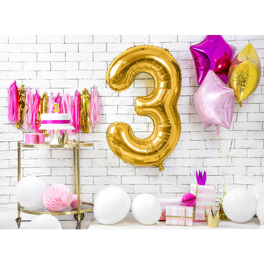 Folienballon Ziffer ''3'', 86cm, gold