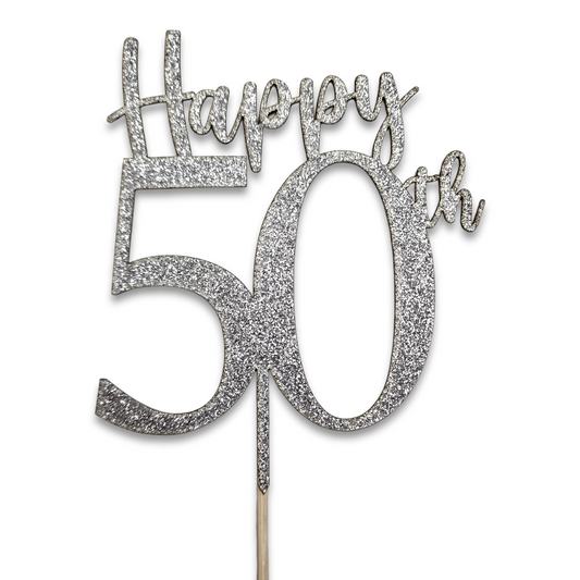 Papiertopper Silber Glitzer Happy 50th