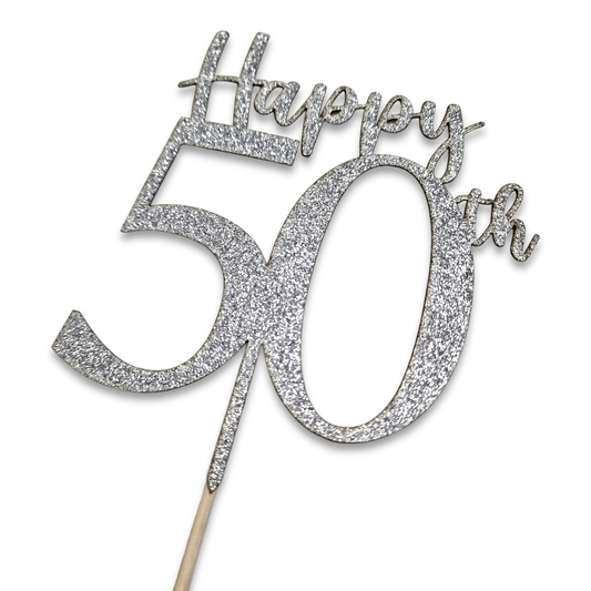 Papiertopper Silber Glitzer Happy 50th