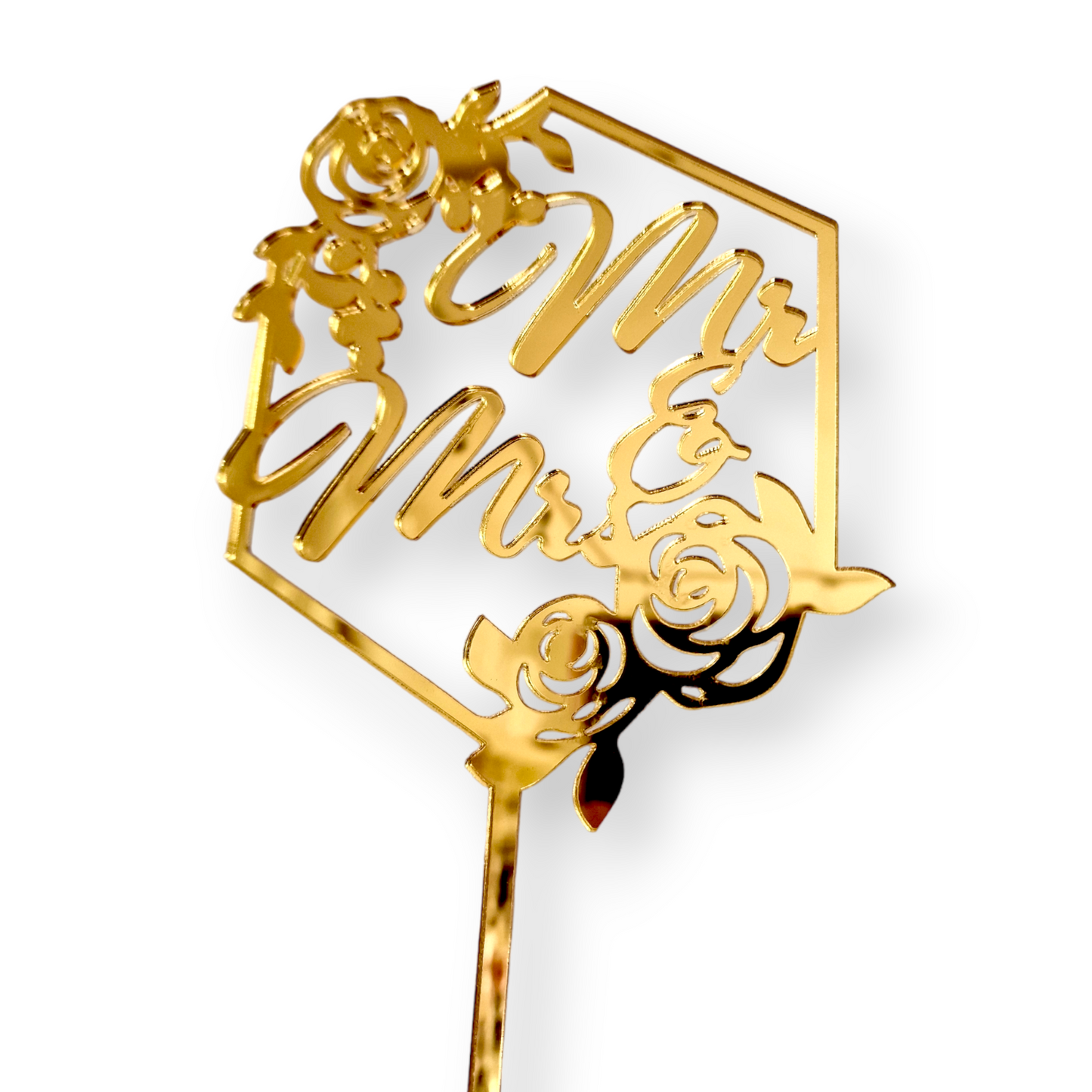 Acryltopper - Mr & Mrs im Blumenrahmen Gold