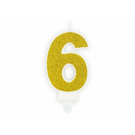 Zahlenkerze 6 Gold Glitter 7cm