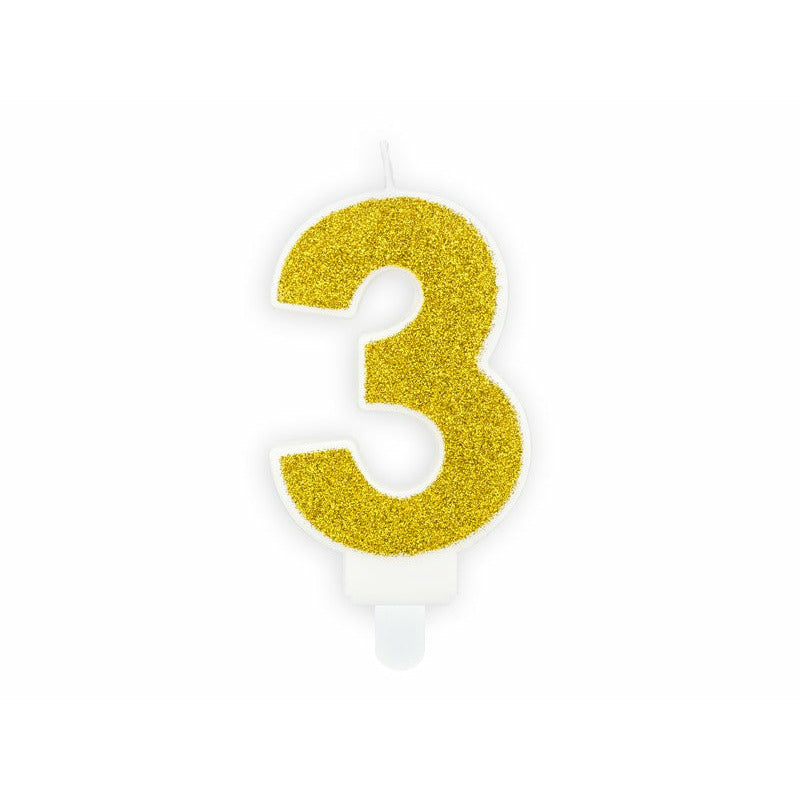 Zahlenkerze 3 Gold Glitter 7cm
