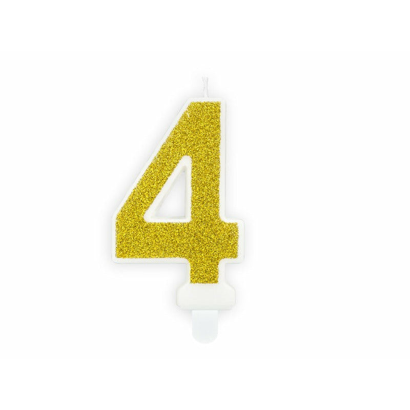 Zahlenkerze 4 Gold Glitter 7cm