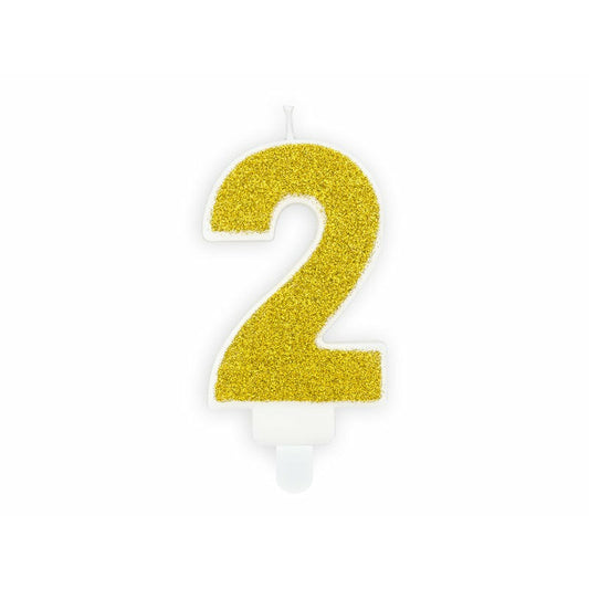 Zahlenkerze 2 Gold Glitzer 7cm