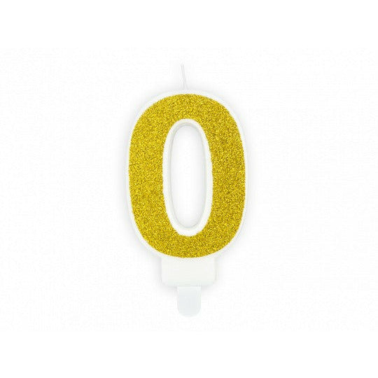 Zahlenkerze 0 Gold Glitter 7cm