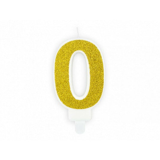 Zahlenkerze 0 Gold Glitter 7cm