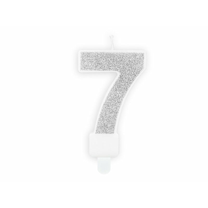 Zahlenkerze 7 Silber Glitter 7cm