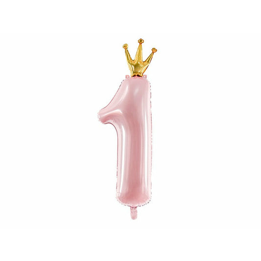 Folienballon 1 Rosa mit Krone 100cm