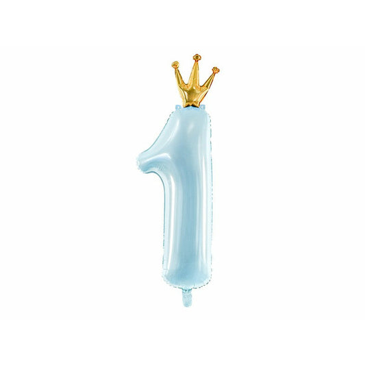 Folienballon 1 Blau mit Krone 100cm