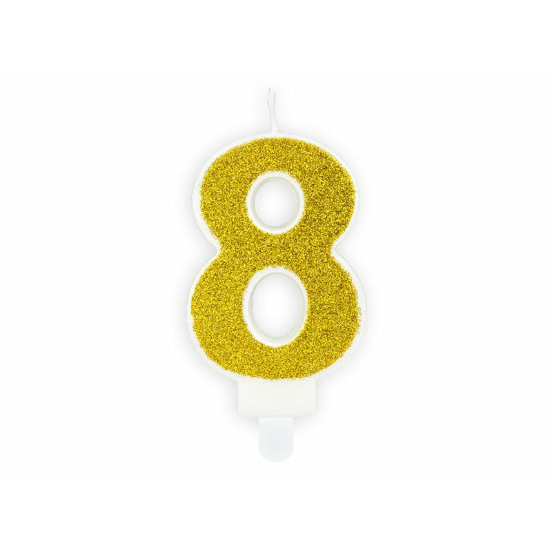 Zahlenkerze 8 Gold Glitter 7cm