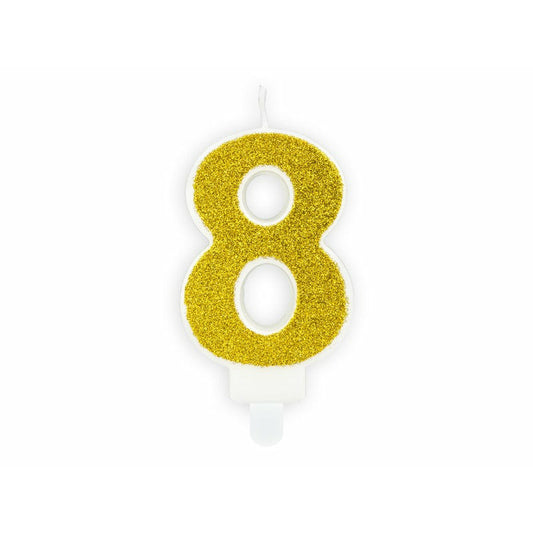 Zahlenkerze 8 Gold Glitter 7cm