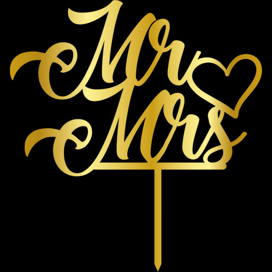 Acryltopper - Mr Mrs Heart Gold