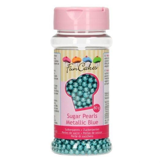 Funcakes Zuckerperlen Metallic Blue 80gr. MHD 01/26