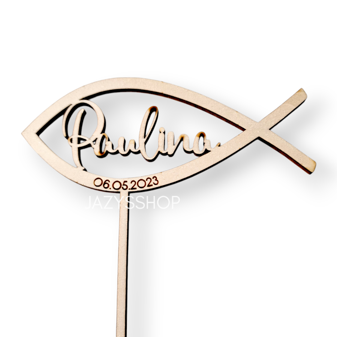 Individueller Caketopper Fisch mit Name & Datum
