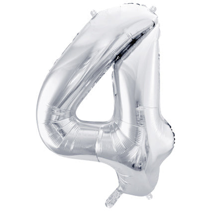 Folienballon Ziffer ''4'', 86cm, silber