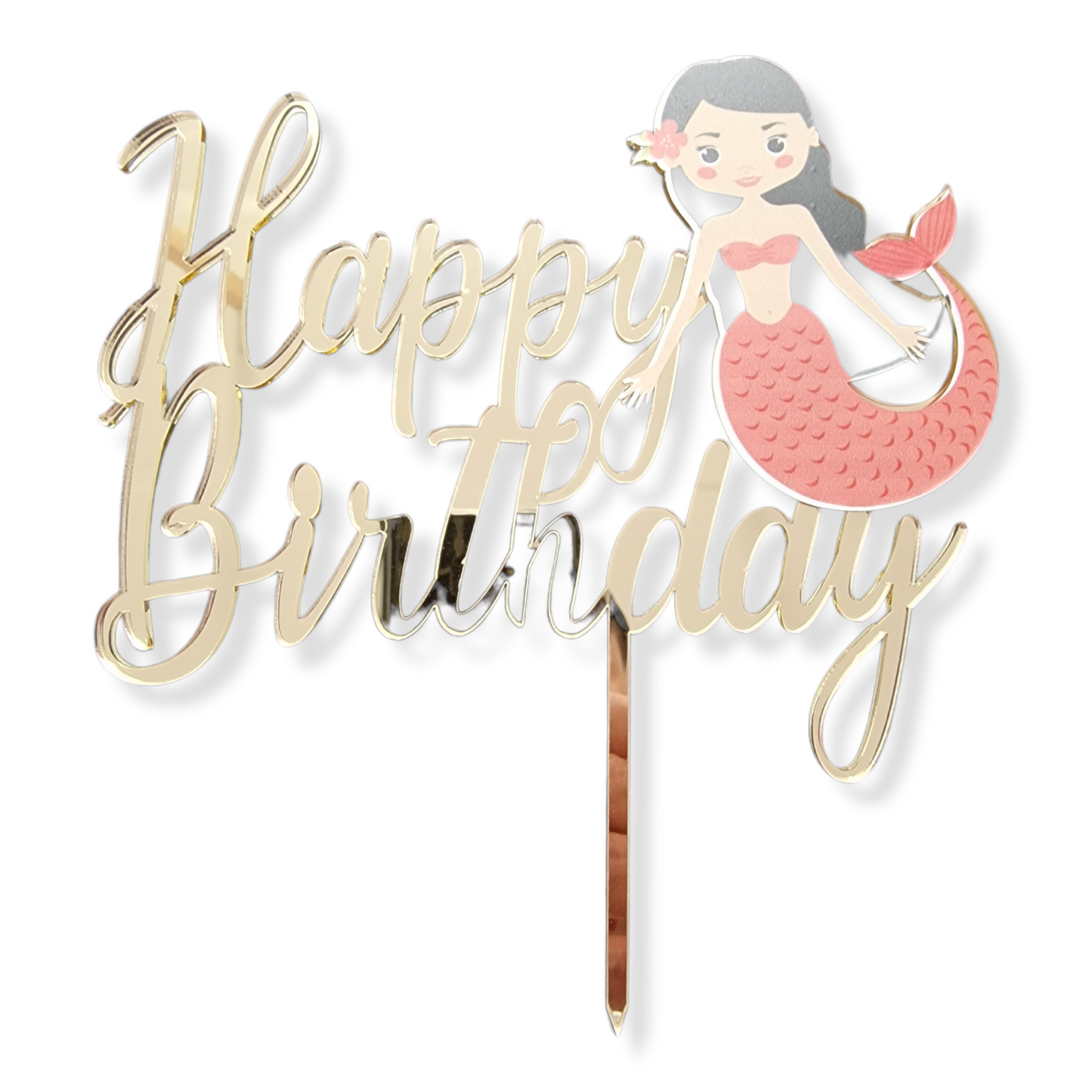 Acryltopper - Happy Birthday Meerjungfrau Gold