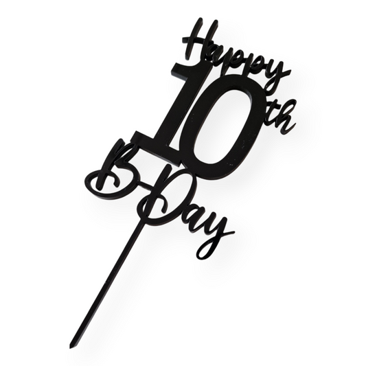 Acryltopper Happy 10th B-Day Schwarz