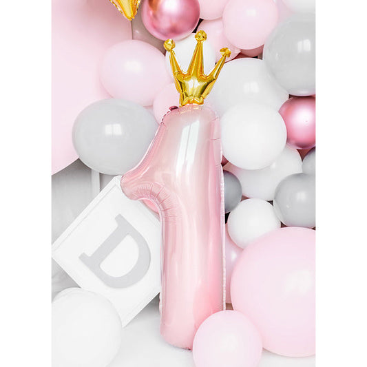 Folienballon 1 Rosa mit Krone 100cm