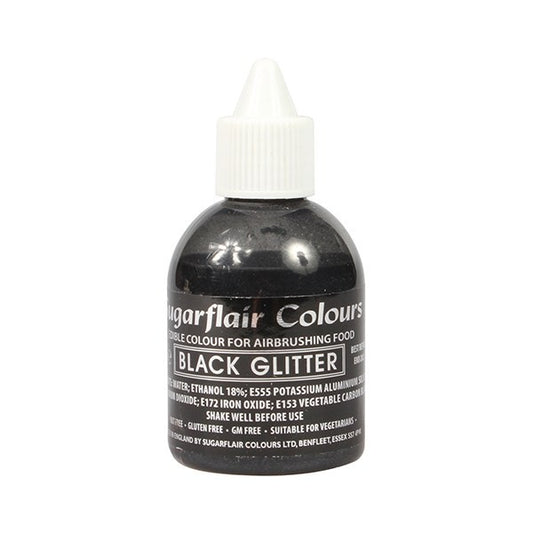 Sugarflair Airbrush Farbe - Black Glitter (Schwarz) 60 ml